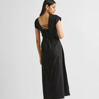 Ruched Dress with Front Slit in Black -COL - Stella Carakasi