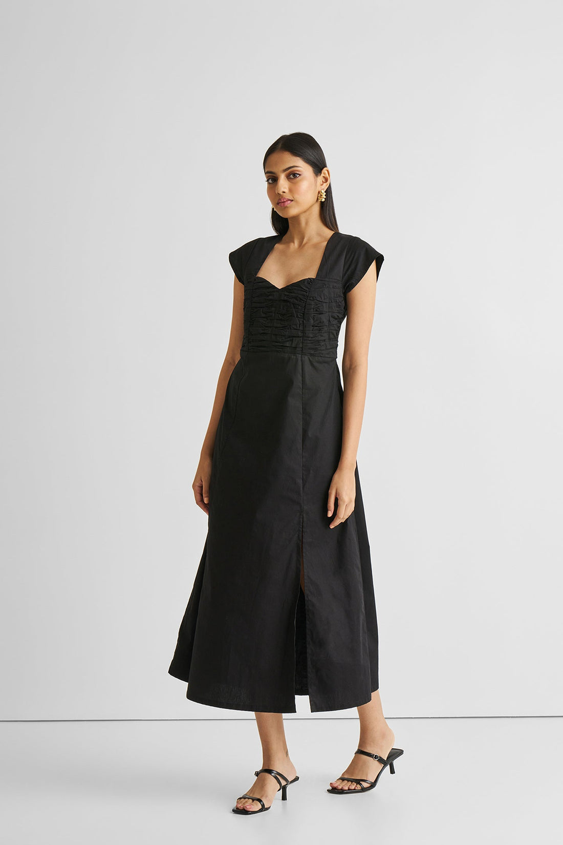 Ruched Dress with Front Slit in Black -COL - Stella Carakasi