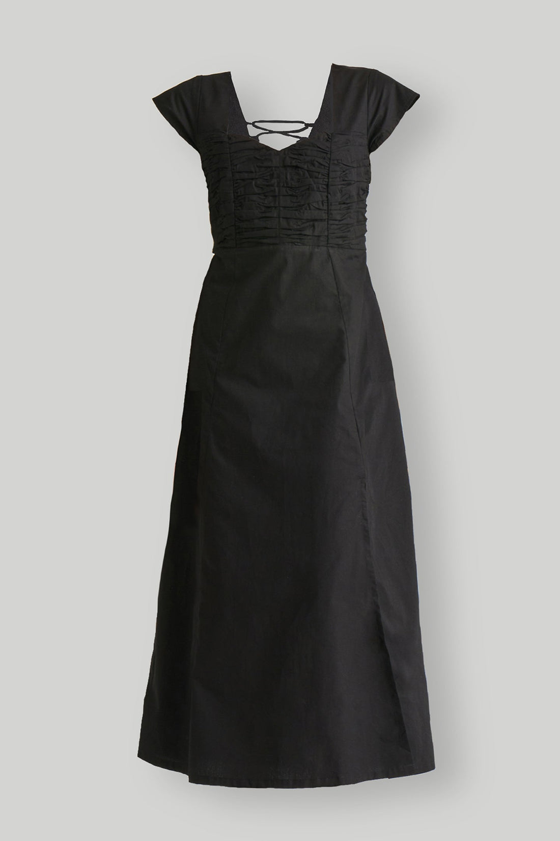 Ruched Dress with Front Slit in Black -COL - Stella Carakasi