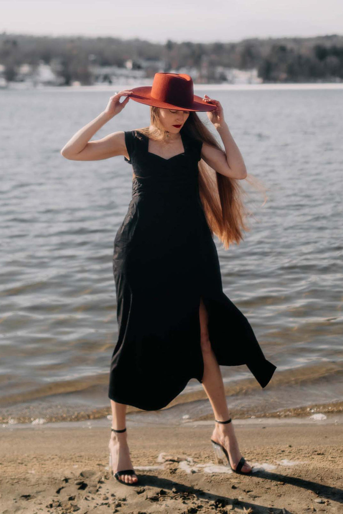 Ruched Dress with Front Slit in Black -COL - Stella Carakasi