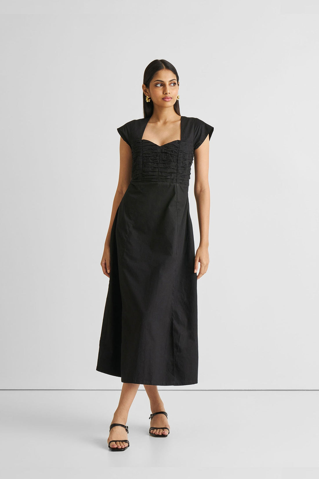 Ruched Dress with Front Slit in Black -COL - Stella Carakasi