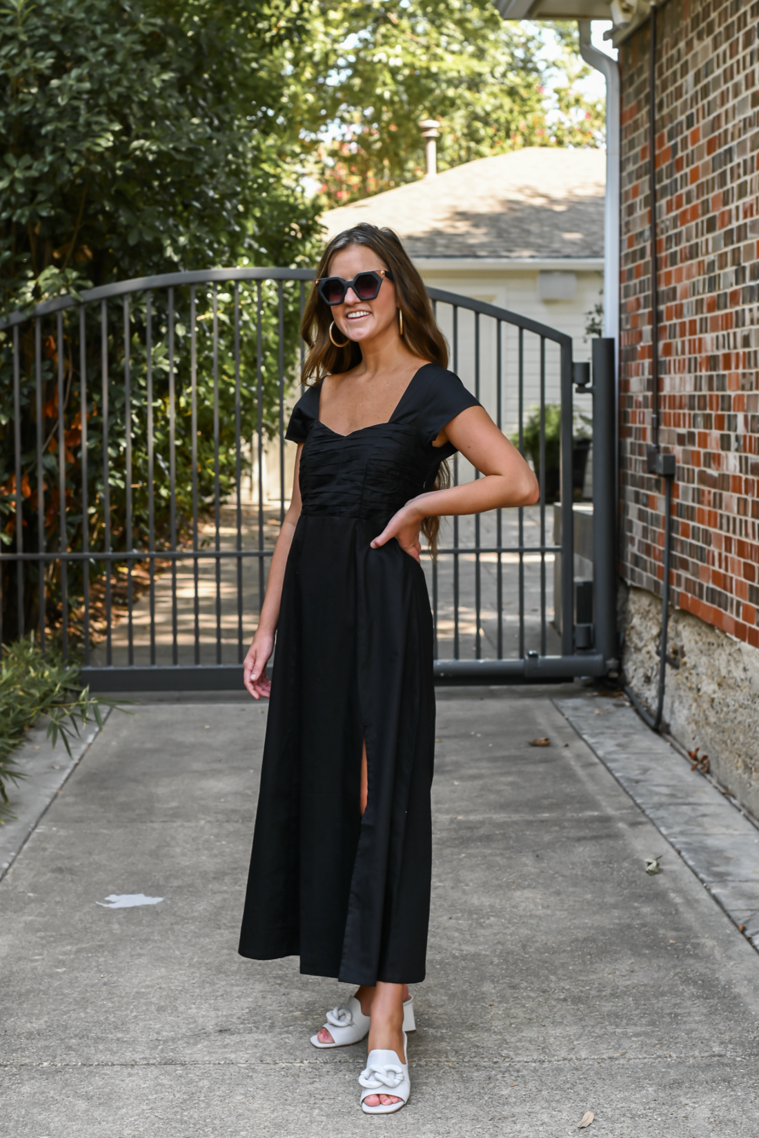 Ruched Dress with Front Slit in Black -COL - Stella Carakasi