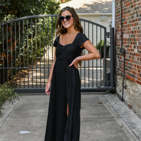 Ruched Dress with Front Slit in Black -COL - Stella Carakasi