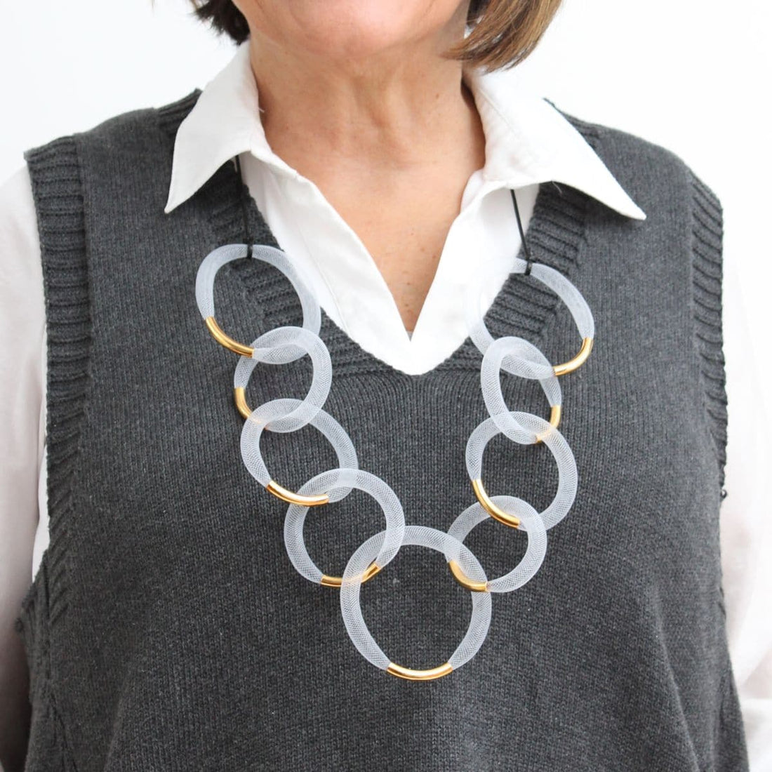 White and Gold Mesh Statement Necklace -COL - Stella Carakasi