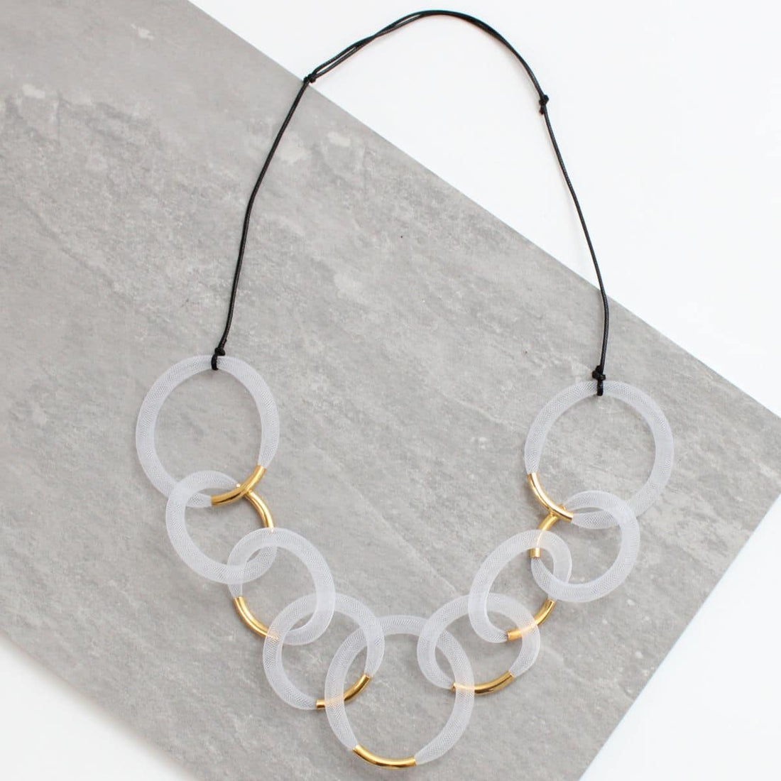 White and Gold Mesh Statement Necklace -COL - Stella Carakasi
