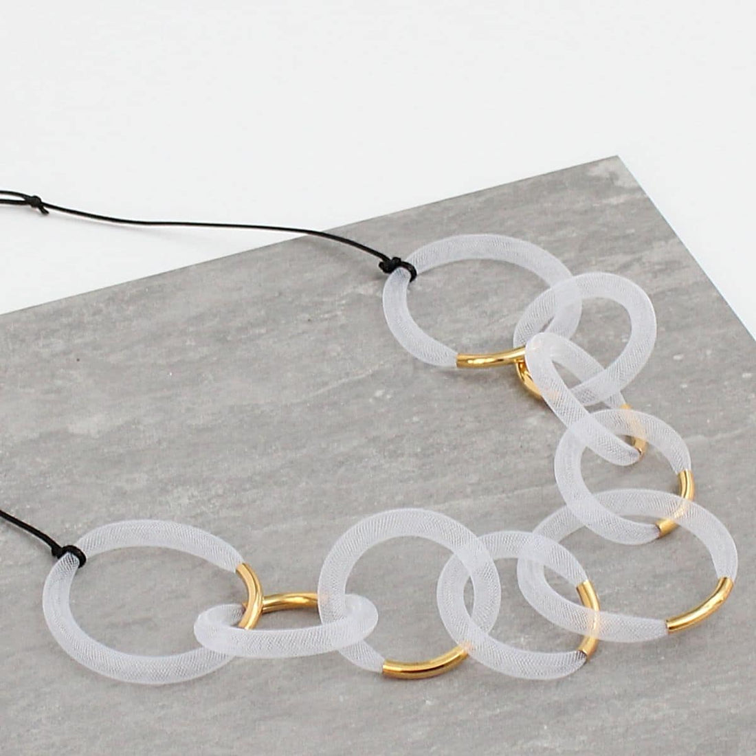 White and Gold Mesh Statement Necklace -COL - Stella Carakasi