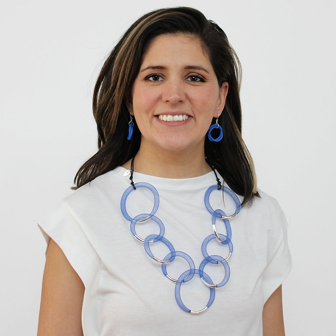 Blue and Silver Mesh Statement Necklace -COL - Stella Carakasi