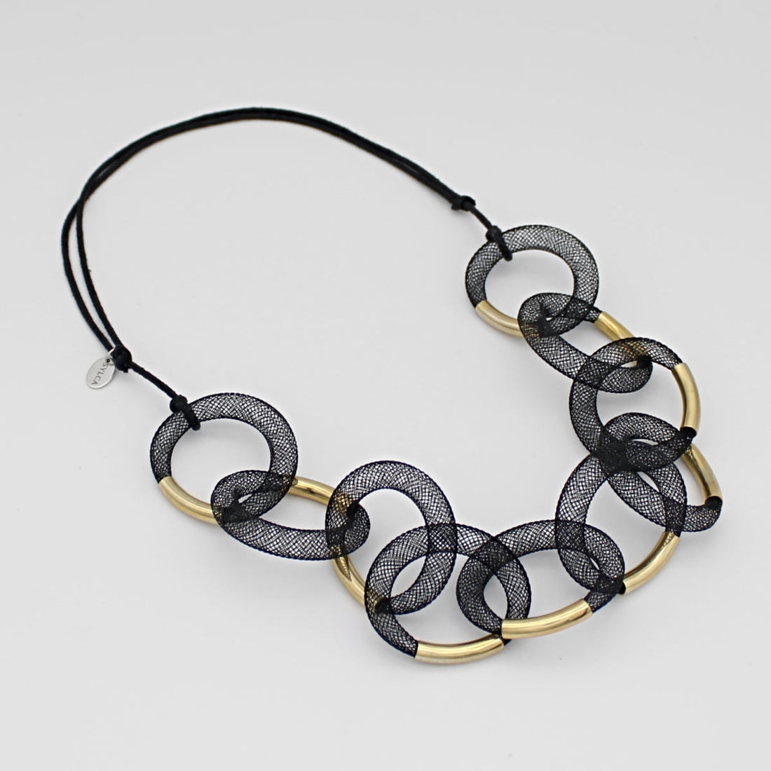 Black and Gold Mesh Link Statement Necklace -COL - Stella Carakasi