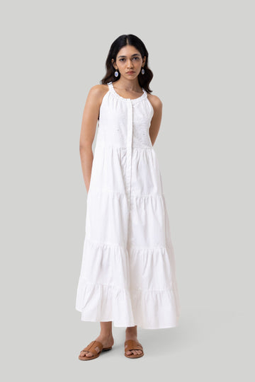Sleeveless embroidered tiered maxi dress -COL