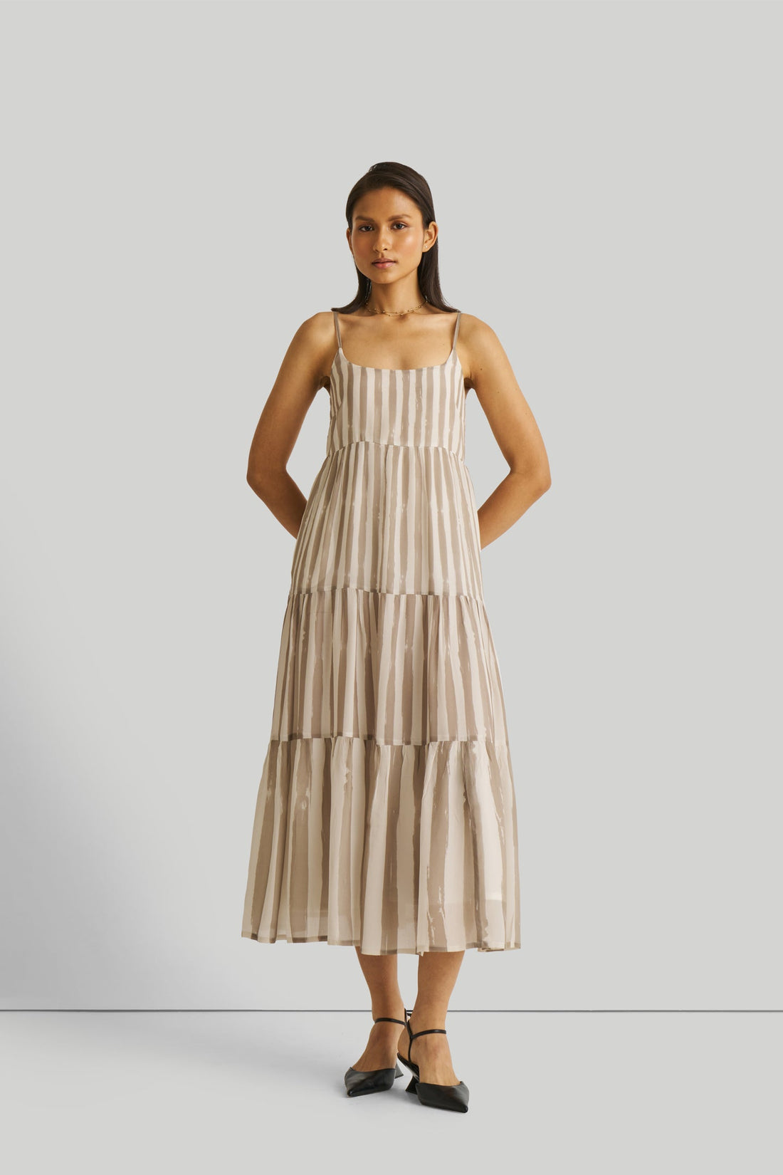 Strappy Tiered Maxi Dress in Beige Stripes -COL - Stella Carakasi