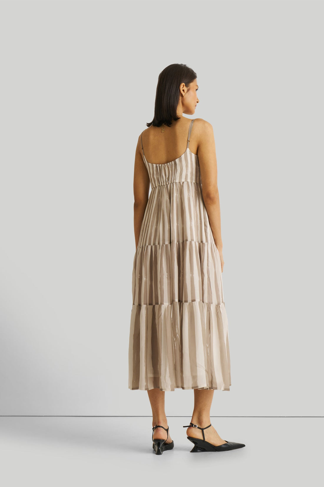 Strappy Tiered Maxi Dress in Beige Stripes -COL - Stella Carakasi