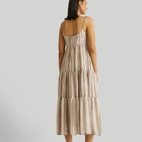 Strappy Tiered Maxi Dress in Beige Stripes -COL - Stella Carakasi