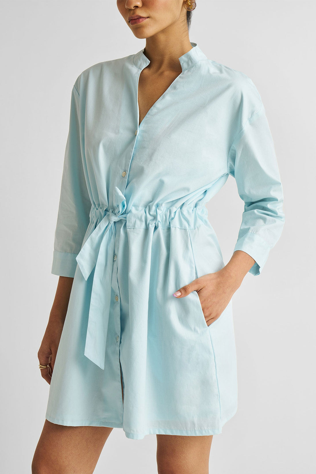 Short Tie Waist Dress in Summer Blue -COL - Stella Carakasi