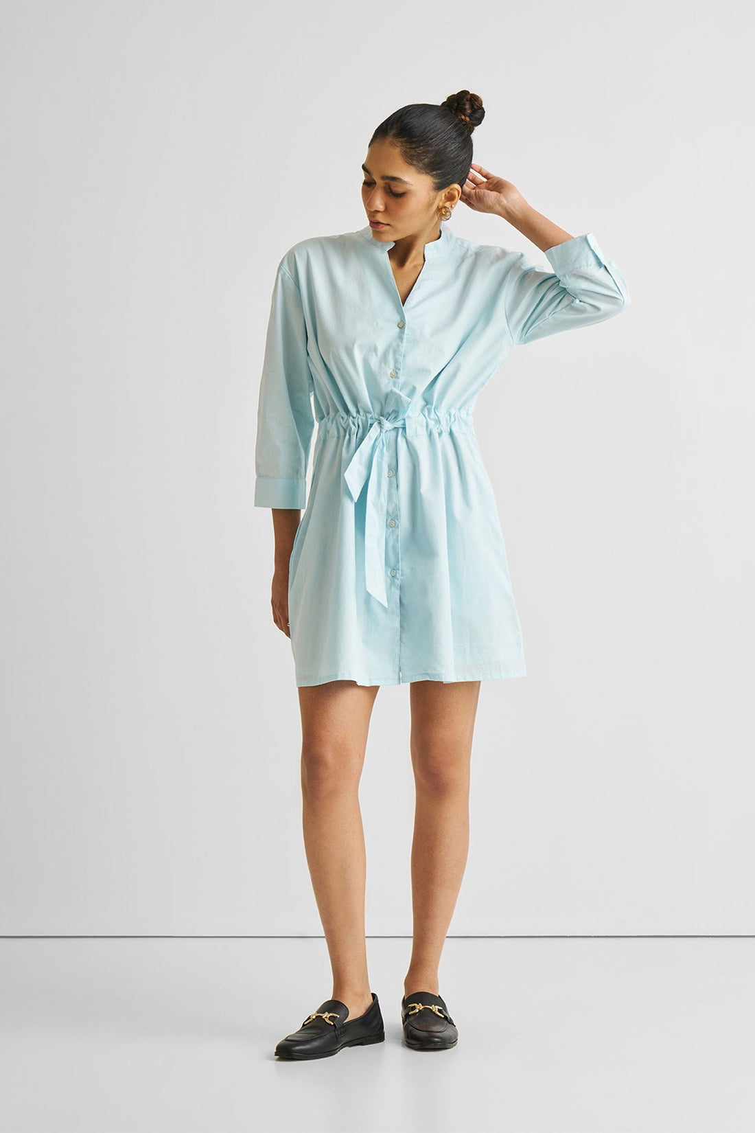 Short Tie Waist Dress in Summer Blue -COL - Stella Carakasi