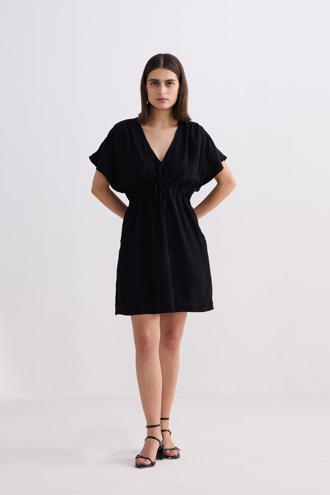 Oversized Gathered Short Dress in Black -COL - Stella Carakasi