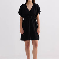 Oversized Gathered Short Dress in Black -COL - Stella Carakasi