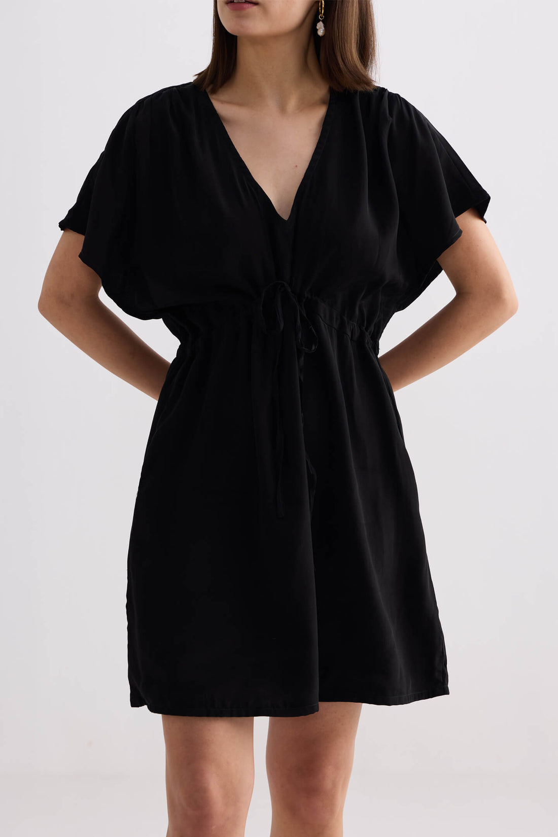 Oversized Gathered Short Dress in Black -COL - Stella Carakasi