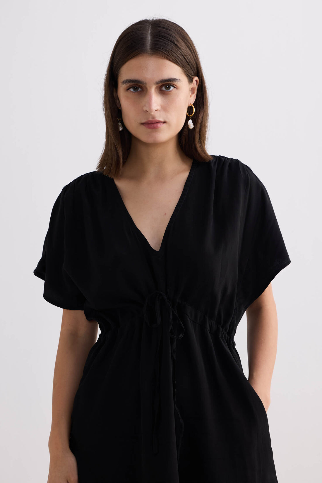 Oversized Gathered Short Dress in Black -COL - Stella Carakasi