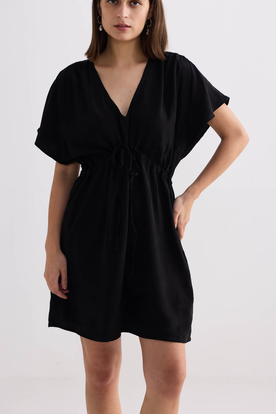 Oversized Gathered Short Dress in Black -COL - Stella Carakasi