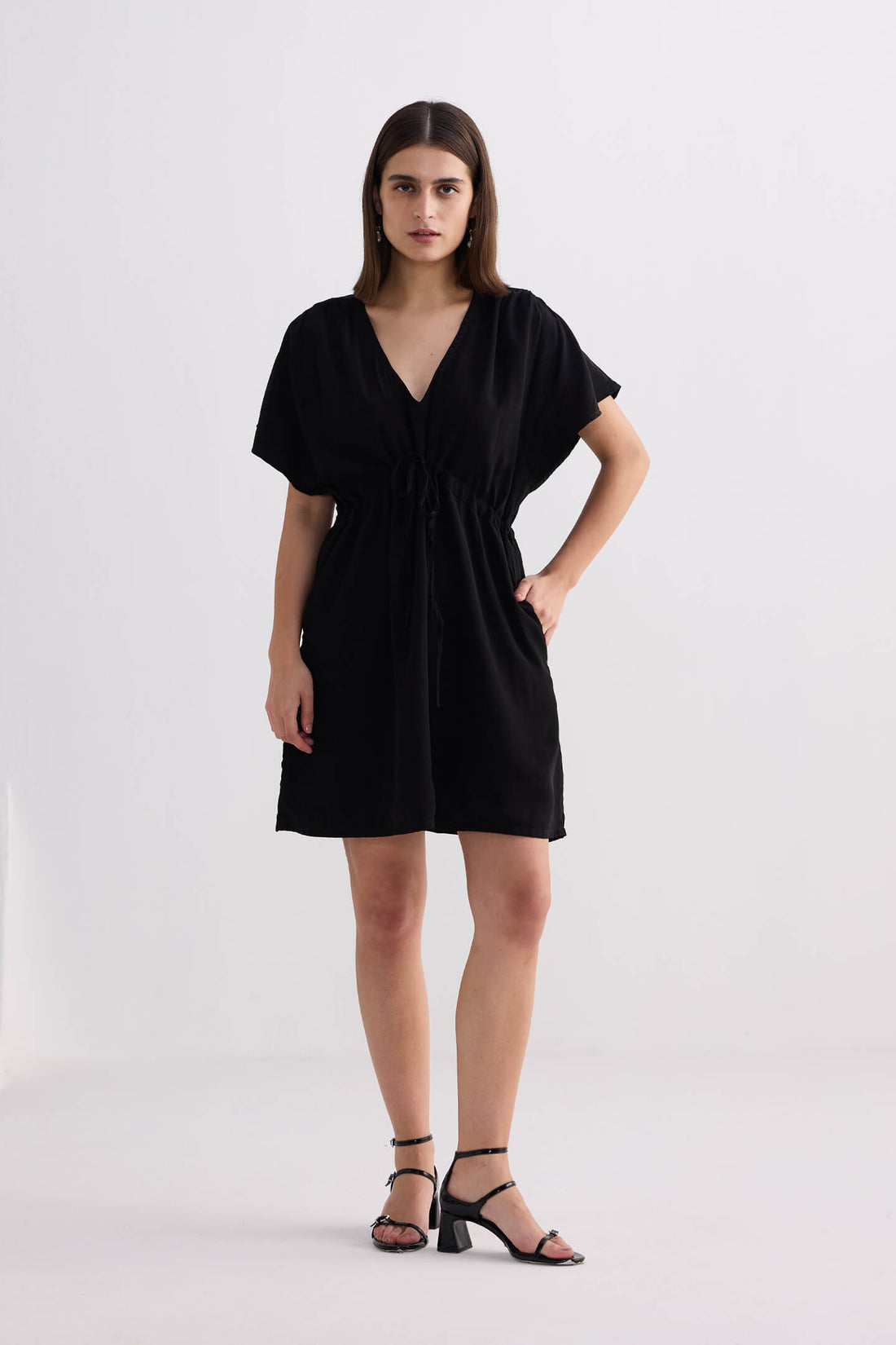 Oversized Gathered Short Dress in Black -COL - Stella Carakasi