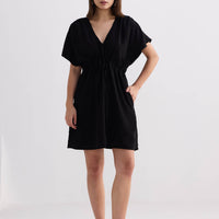 Oversized Gathered Short Dress in Black -COL - Stella Carakasi