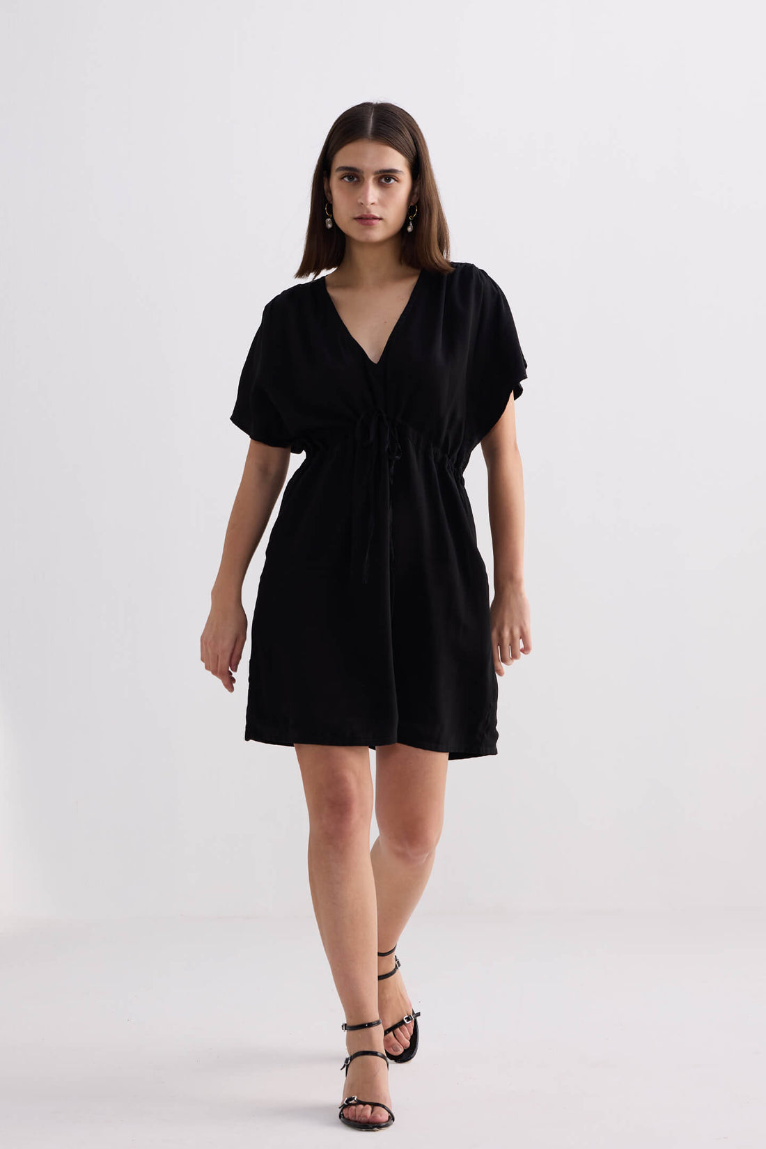 Oversized Gathered Short Dress in Black -COL - Stella Carakasi