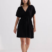 Oversized Gathered Short Dress in Black -COL - Stella Carakasi