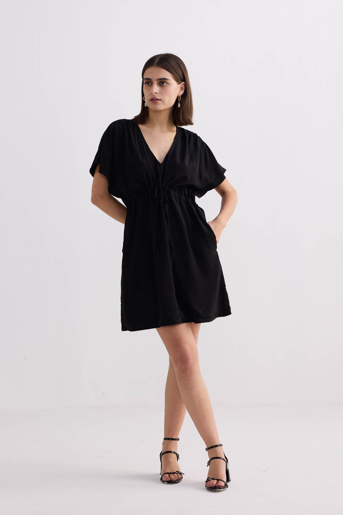 Oversized Gathered Short Dress in Black -COL - Stella Carakasi