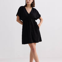 Oversized Gathered Short Dress in Black -COL - Stella Carakasi