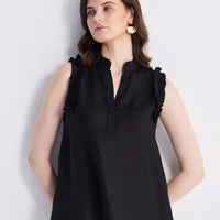 Sleeveless Hemp Top with Ruffles -COL