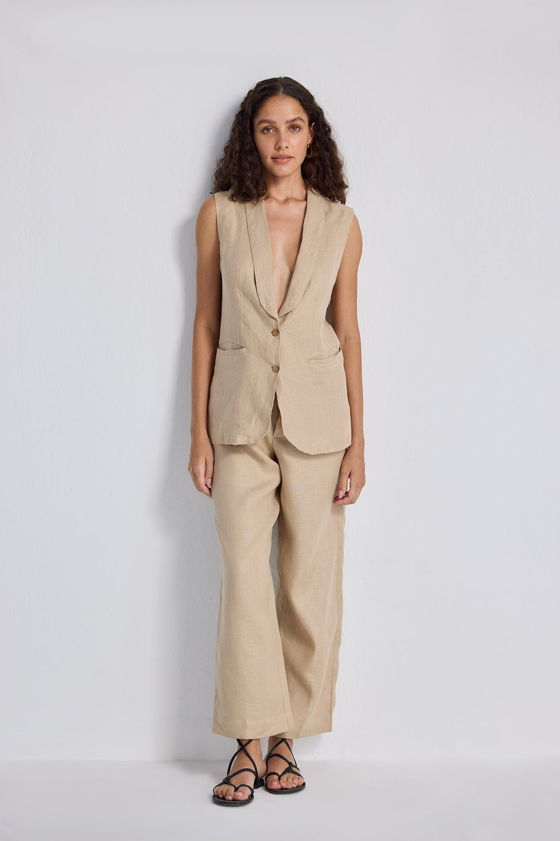 Sleeveless Hemp Jacket Set -COL - Stella Carakasi
