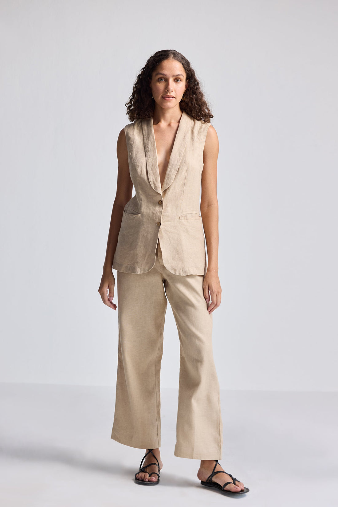 Sleeveless Hemp Jacket Set -COL - Stella Carakasi