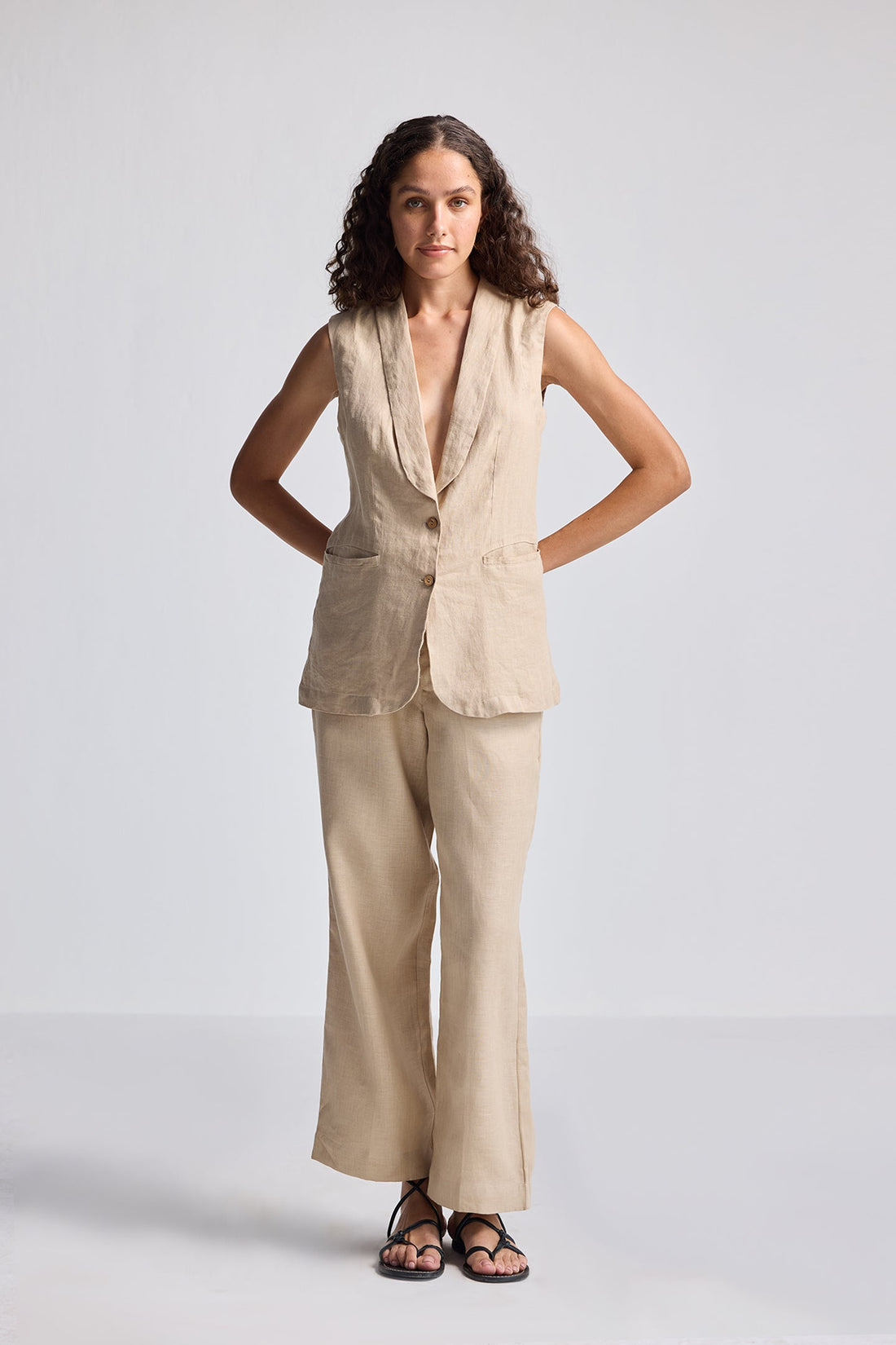 Sleeveless Hemp Jacket Set -COL - Stella Carakasi