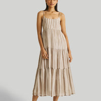 Strappy Tiered Maxi Dress in Beige Stripes -COL - Stella Carakasi