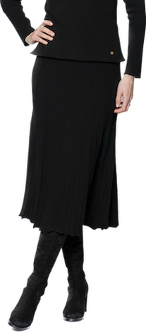 Georgia Pleated-Knit Midi Skirt, Black -COL