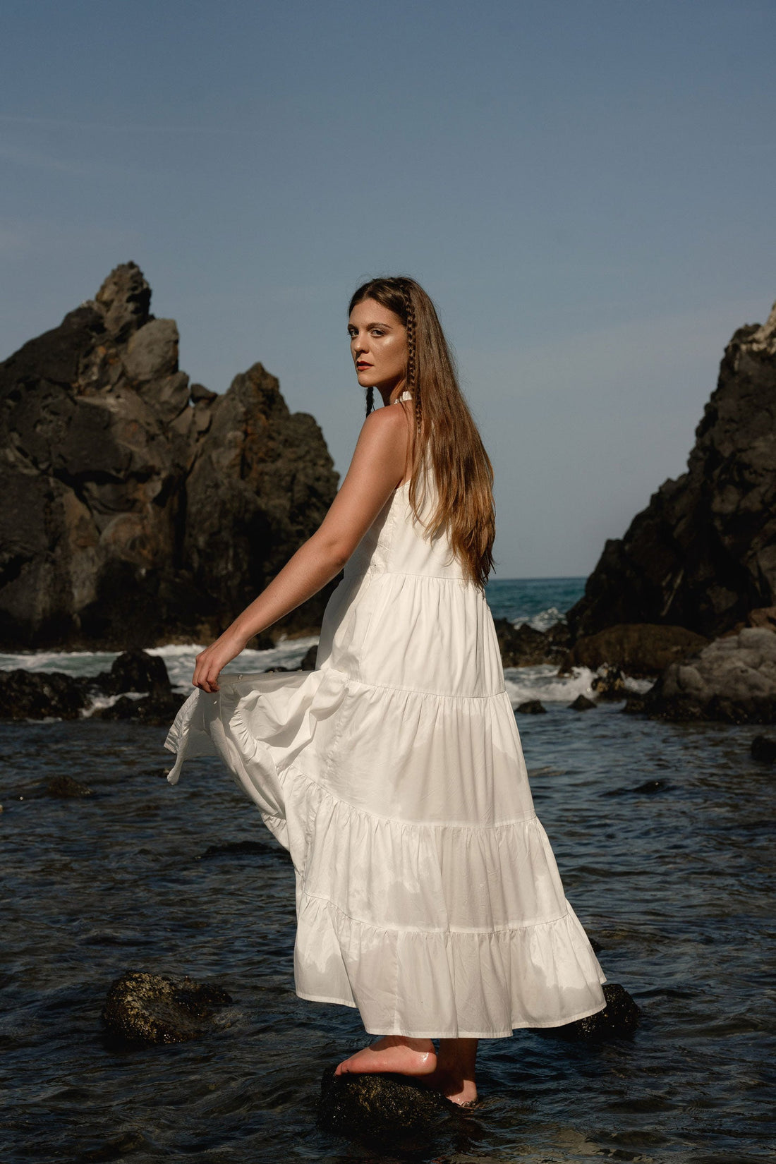 Sleeveless embroidered tiered maxi dress -COL