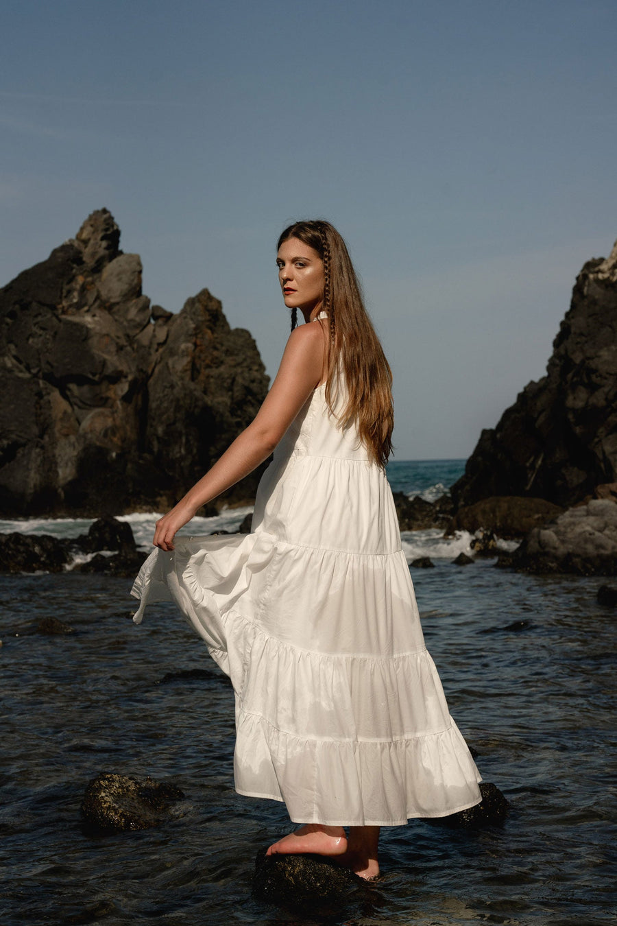 Sleeveless embroidered tiered maxi dress -COL