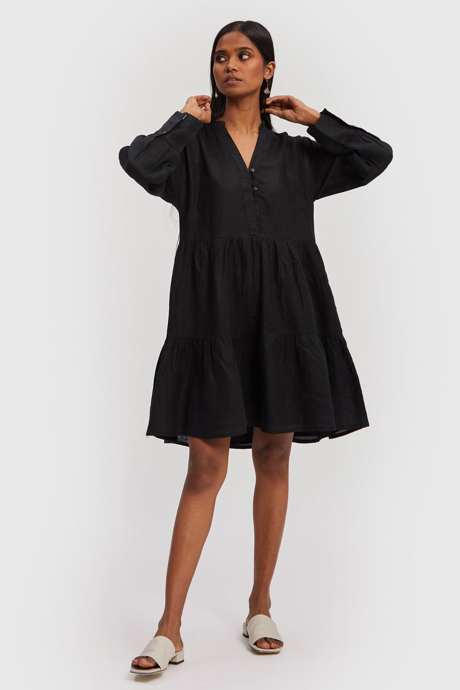 V-neck Tiered Dress -COL