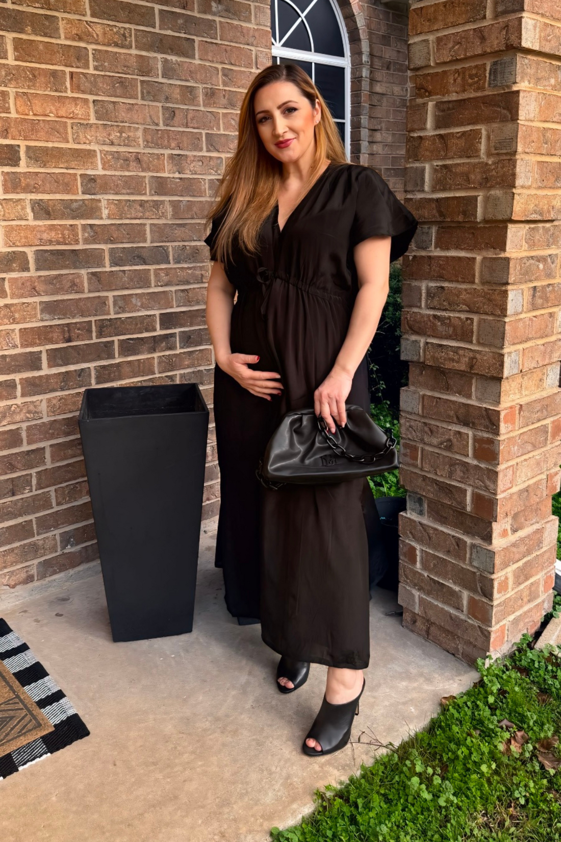 V-neck Gathered Maxi Dress -COL