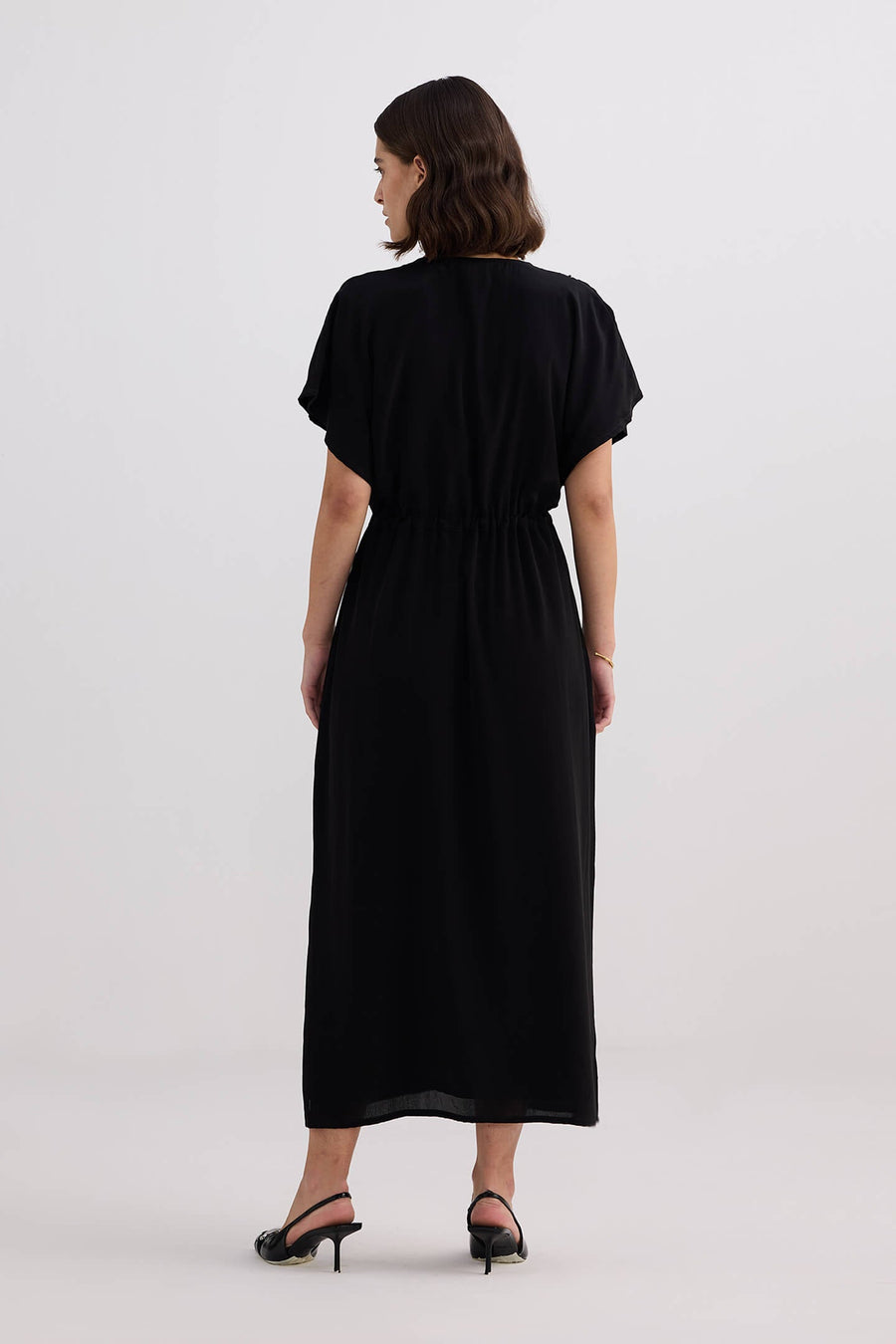 V-neck Gathered Maxi Dress -COL