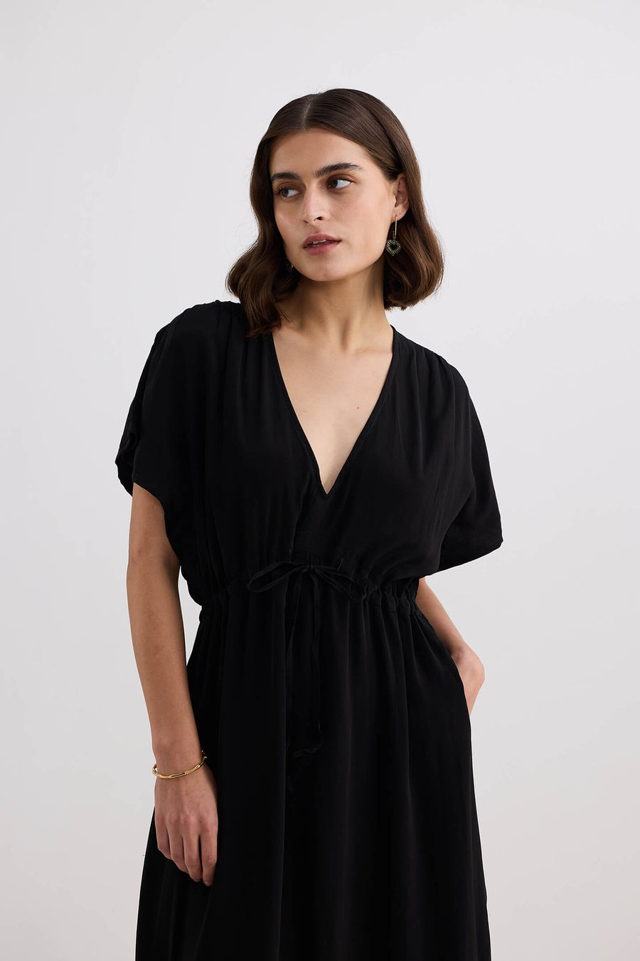 V-neck Gathered Maxi Dress -COL
