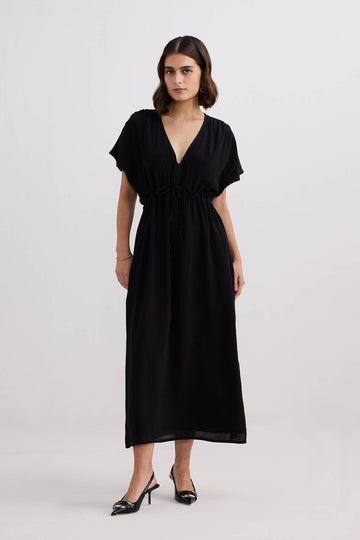 V-neck Gathered Maxi Dress -COL