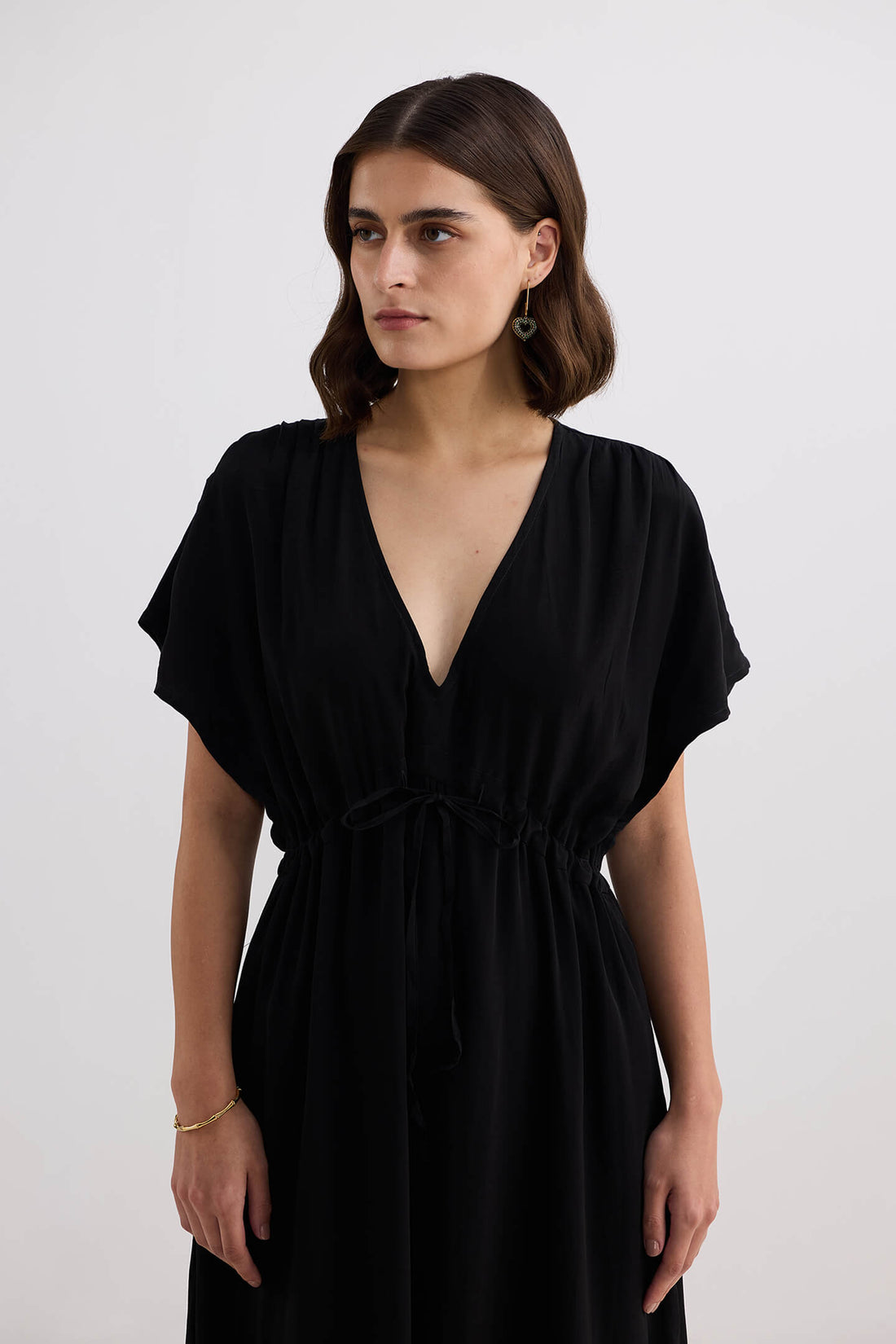 V-neck Gathered Maxi Dress -COL