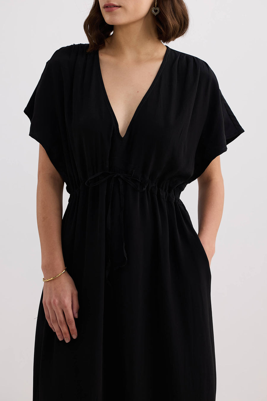 V-neck Gathered Maxi Dress -COL