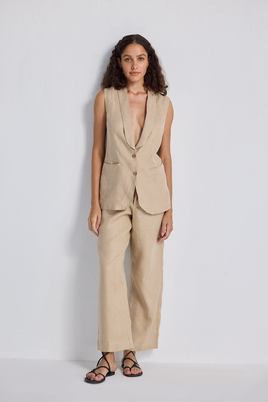 Sleeveless Hemp Jacket Set -COL - Stella Carakasi