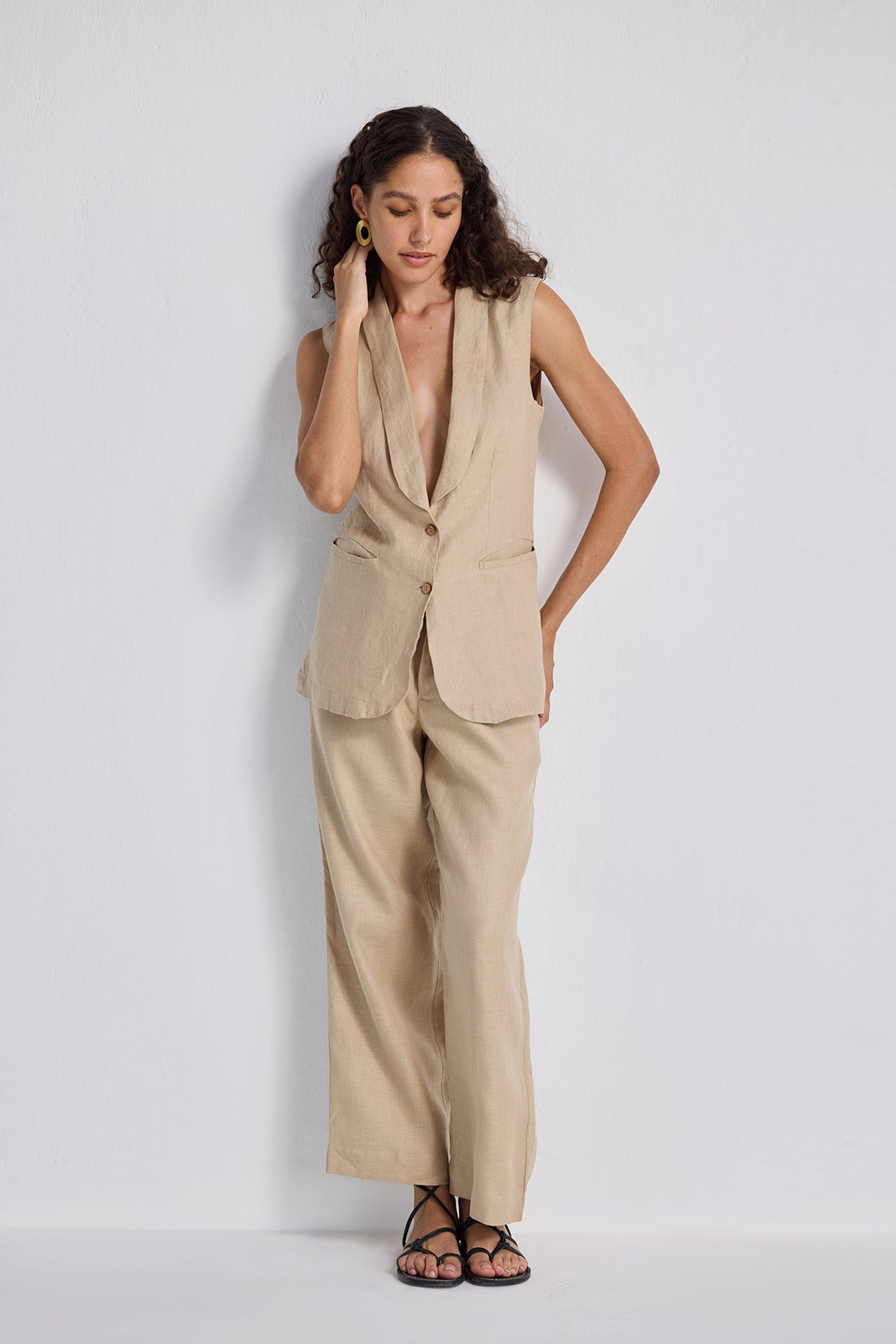 Sleeveless Hemp Jacket Set -COL - Stella Carakasi