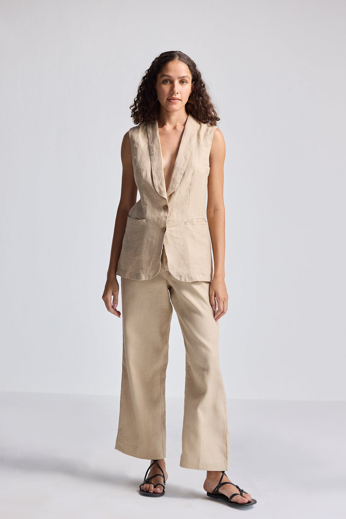 Sleeveless Hemp Jacket Set -COL - Stella Carakasi