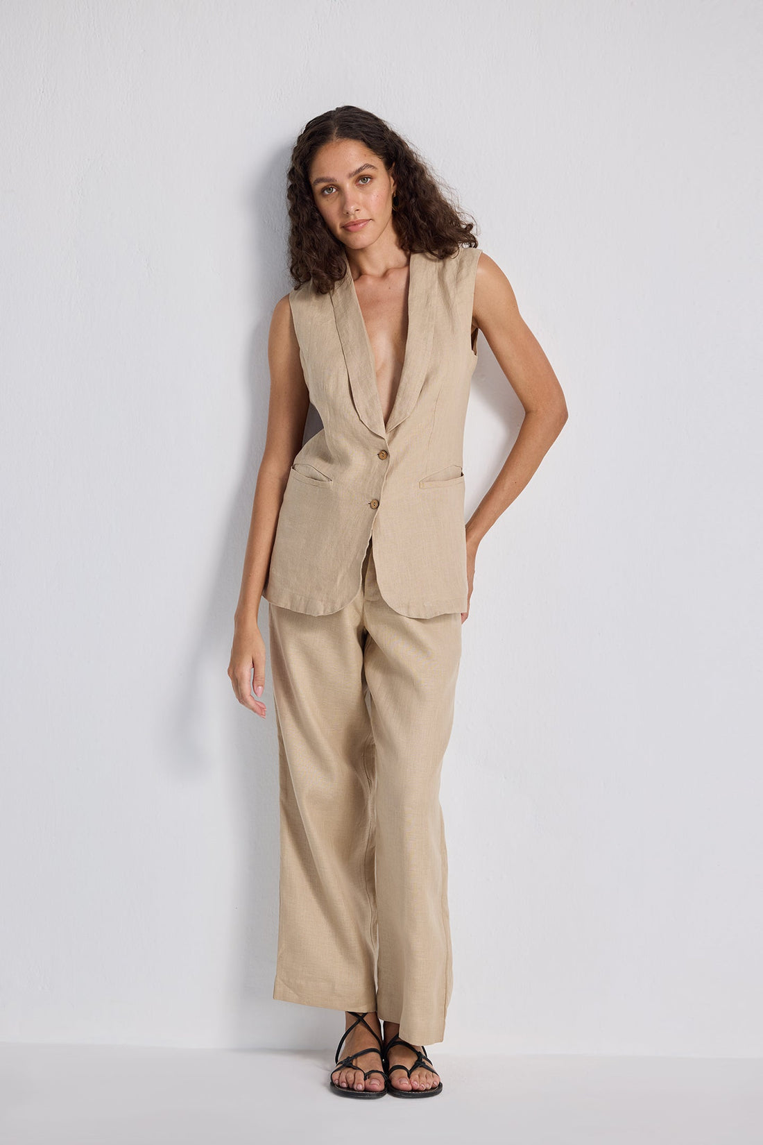 Sleeveless Hemp Jacket Set -COL - Stella Carakasi