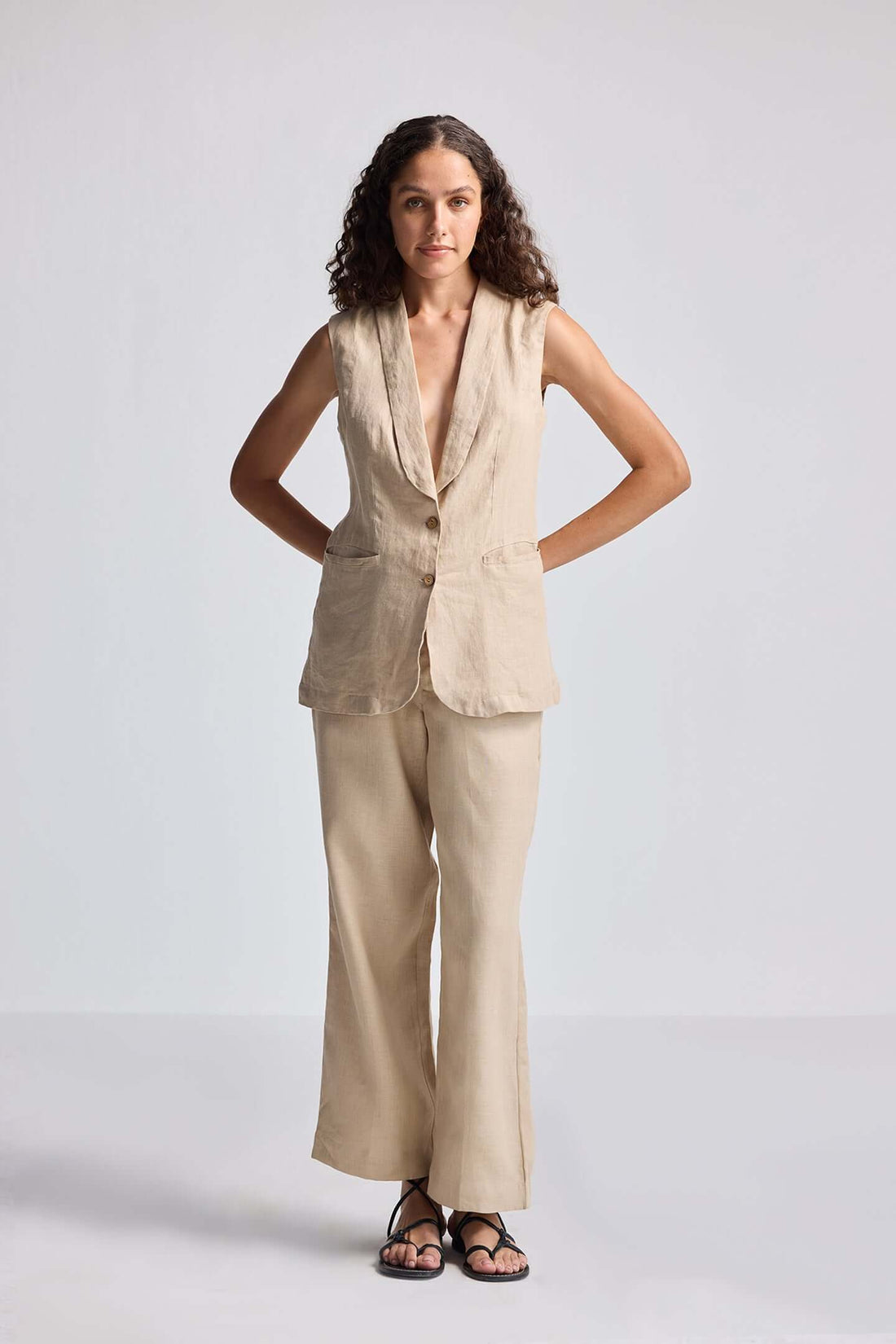 Sleeveless Hemp Jacket Set -COL - Stella Carakasi