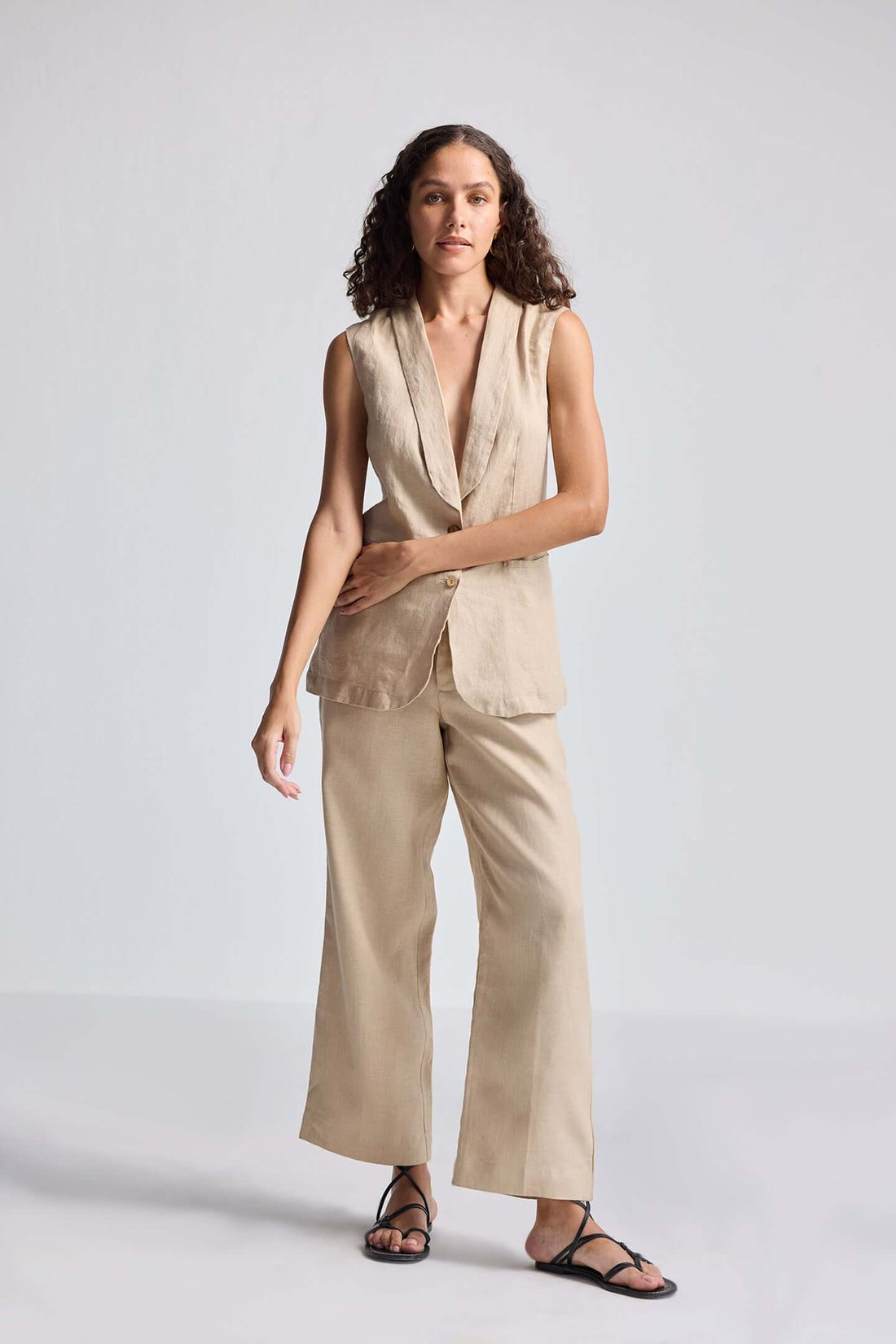 Sleeveless Hemp Jacket Set -COL - Stella Carakasi